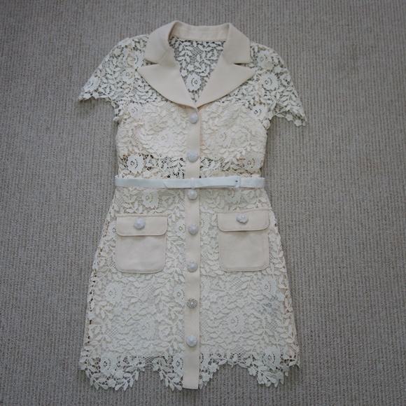 Self Portrait Cream Rose Lace Mini Dress - Picture 5 of 12